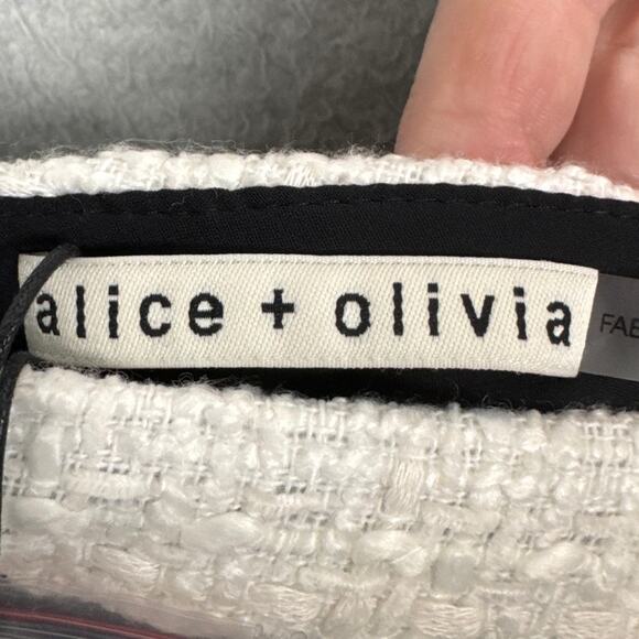 Alice + Olivia Tweed Mini Dress Black Ivory Strappy Sleeveless Designer 12 NWT - Picture 8 of 13